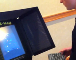 Pac-man on Sequoia touch-screen voting machine. Pac-man on Sequoia touch-screen voting machine.
