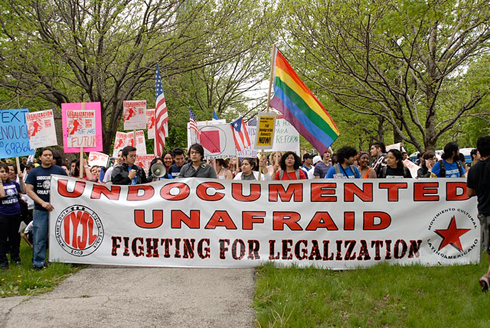 Protesters in Chicago for Nation March for  Immigration Reform on International Workers Day
