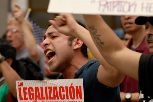 Protesters in Chicago for Nation March for  Immigration Reform on International Workers Day