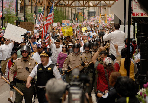 Protesters in Chicago for Nation March for  Immigration Reform on International Workers Day